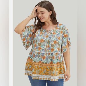 NWT- bloomchic- tulip sleeve floral blouse- boho style- Size 12